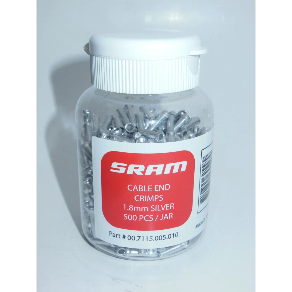 SRAM Cable End Crimps for Brakes 1.8mm Silver 500pc Jar 1.5/1.6 tip cap bike - Image 1 of 1