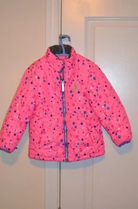 Girl 4/5 WINTER PUFFER SNOW JACKET PINK POLKA DOT PATTERN FLEECE NECK - Picture 1 of 2