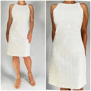 NWT Womens Derek Lam 10 Crosby White Sequin Sleeveless Cocktail Dress Size 8 - Picture 1 of 9