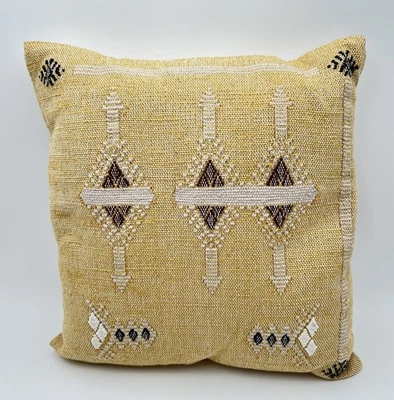 West Elm Woven Geometric Accent Throw Pillow 19”x18” Light Gold Complete - Image 1 of 4