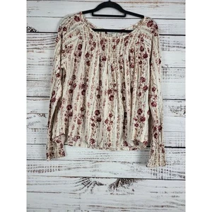 Lucky Brand Long Sleeve Top L Womens Cream Floral Print Pullover Blouse - Picture 1 of 6