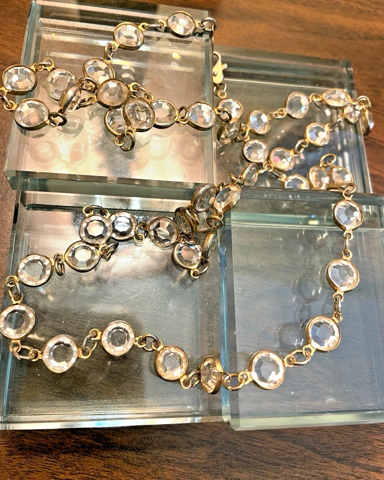 Collar Bisel Abierto Cristal Austriaco 34" Largo Hecho en EE. UU. Chapado en Oro Vintage Foto 1 de 4