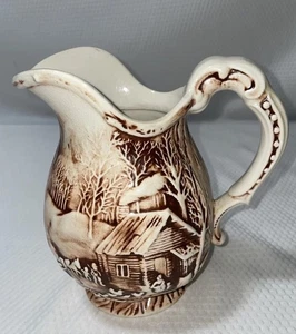 VTG Ceramic Pitcher/Creamer  - Country Winter Scene - Picture 1 of 6