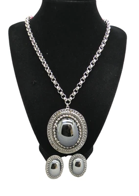 Conjunto Collar Pendientes Whiting & Davis Tono Plata Hematita 21" Cadena Rolo Estate Foto 1 de 4