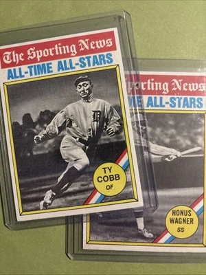 TY COBB #346 & HONUS WAGNER #344 1976 Topps The Sporting News All-Time All-Stars Foto 1 de 4