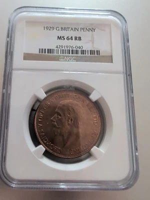 1929 GREAT BRITAIN PENNY NGC MS64 RB  1C MS 64 UNCIRCULATED UNC CERTIFIED COIN - Image 1 of 4