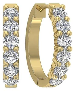 VS F 0.80 Carat Lab Grown Diamond Hoops Earrings Prong Set 10K Solid Yellow Gold - Picture 1 of 11