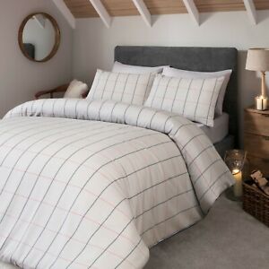 Noah Check Chambray 100% Cotton Luxury Duvet Cover Pillowcase Bedding Set