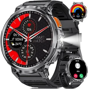 Military Smartwatch 1.85" IPS Ultra Screen LED Flashlight 55mm IP68 Waterproof - Zdjęcie 1 z 10