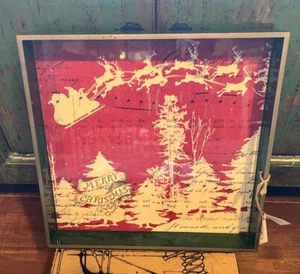 Michel Design Works Square Tray Merry Christmas Santa Sleigh Reindeer Red Green - Picture 1 of 5