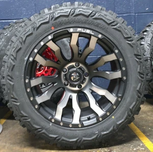 20x10 Fuel D674 Blitz Black DDT Wheels Rims 33" MT Tires 8x6.5 Dodge Ram 2500 - Picture 1 of 3
