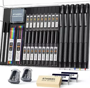 35Pcs Art Mechanical Pencil Set with Case, 0.5 0.7 0.9 2.0 Graphite Metal Drawin - Picture 1 of 9