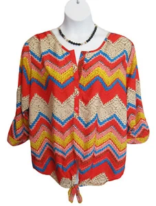 Geometric Blouse Shirt Plus Size 1X 16W 18W Top Antilia Femme Pullover TIE HEM - Picture 1 of 6