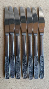 LOT of 7 Interpur INR28 Stainless Flatware Embossed Roses Dinner Butter Knives - Picture 1 of 3