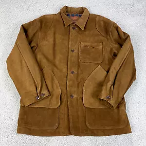Vtg Cabelas Jacket Large Brown Suede Hunting Coat Blanket Lined Thinsulate Vent - Picture 1 of 19
