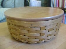 Longaberger 9" Warm Brown Round Keeping Basket w Lid Divided Protector 2 Liners