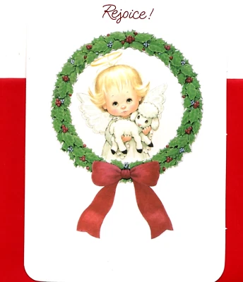 Tarjeta Sangamon Feliz Navidad Ángel Cordero Blanco Acebo Bebé Babes Ruth Morehead Foto 1 de 3