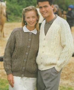 Aran Cardigans Knitting Pattern Ladies Men's V & Round Neck 32-46" 1352 - Picture 1 of 2