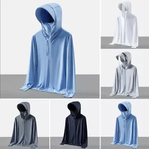 UPF 50+ Men's Long Sleeve Sun Skin Protect Jackets Outdoor Fishing Hoodies Tops - Picture 1 of 22