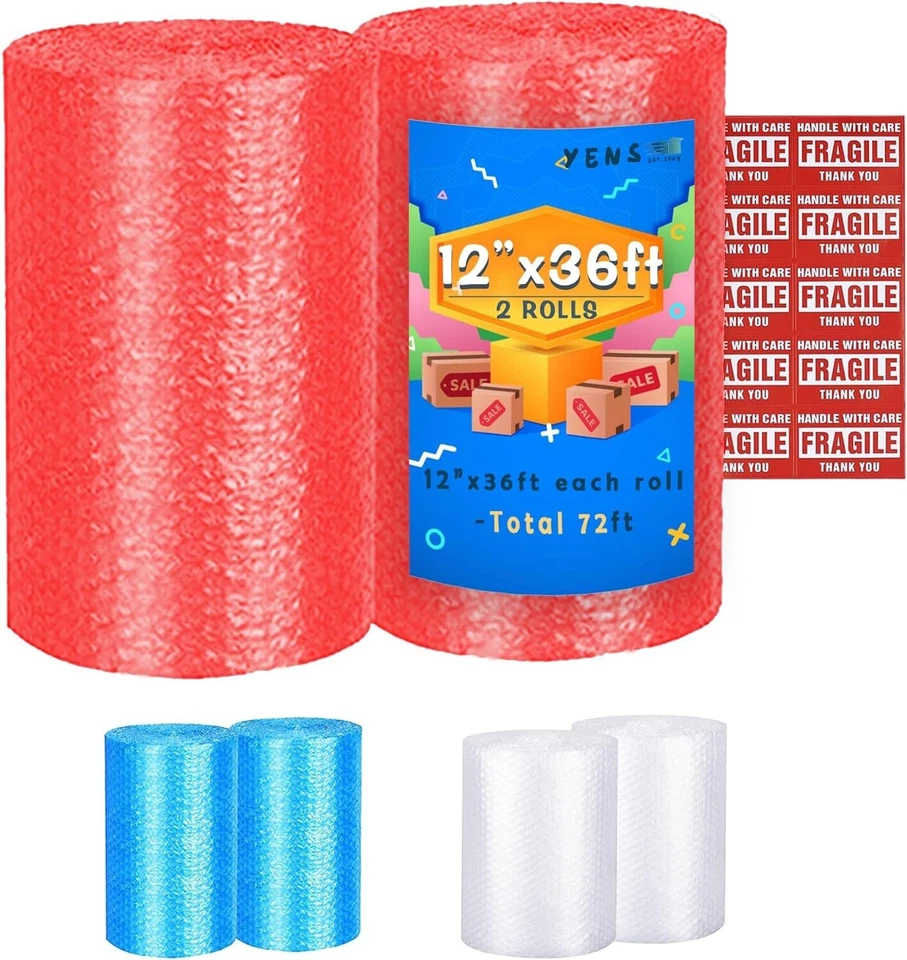 Yens Cushioning Rolls Red 576 ft 3/16" AIR Bubble 72 ft 8 Set with Stickers - Image 1 of 1