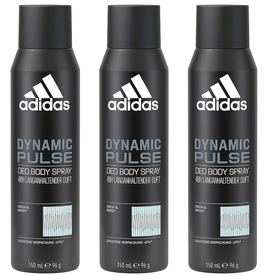 adidas DYNAMIC PULSE Deo Body Spray Deospray 48h Deodorant frisch holzig 3x150ml
