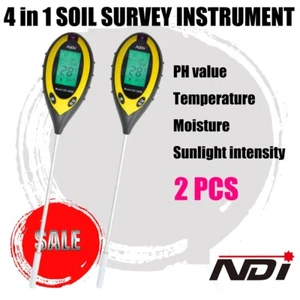 2PCS 4 in 1 Soil PH Tester Moisture Sunlight Light Test Meter Garden Plant Lawns - Picture 1 of 4