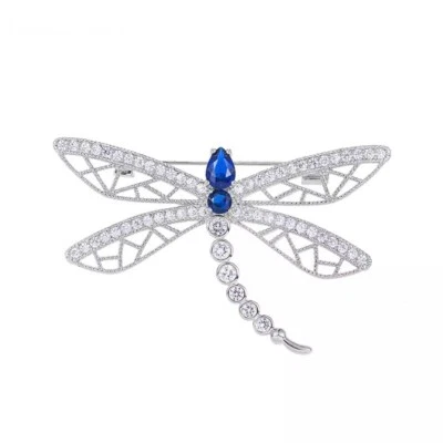 Broche prendedor libélula ZARD en acento de circón cúbico transparente y azul Foto 1 de 3