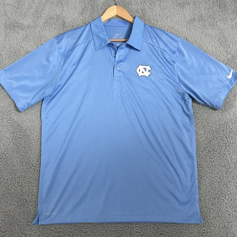 UNC Tarheels Shirt Men's Large Polo Nike Golf Short Sleeve Blue Spellout (H27.5) Cover