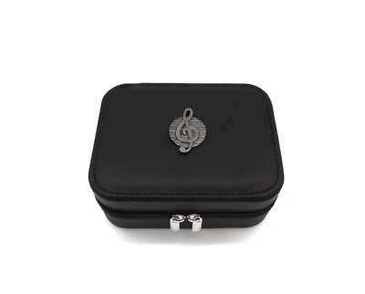 Treble Clef design Black Travel Jewellery Box Music Lover Gift Mum Dad Xmas Gift - Image 1 of 4