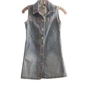 GAP Girls Dress Denim Jean Shirt Dress Button Front Sleeveless Knee Length  7/8 - Picture 1 of 7