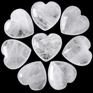 8Pcs Natural Clear Quartz Heart Love Stones Healing Palm Crystal Set for Chakra - Picture 1 of 4