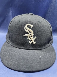Vintage New Era Chicago White Sox Mütze schwarz Wolle uni Logo tailliert Kappe Größe 7  - Bild 1 von 13