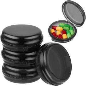 5PCS Small Pill Box, Travel Round Case, Portable Medicine 5PCS, Black - Picture 1 of 9