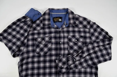 Dukes Bark Western Shirt Men's M Plaid Flannel Snap Front  Black Gray Gorpcore - Image 1 of 4