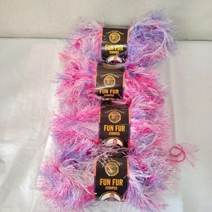 Löwenmarke Fun Fell Garn Streifen Zuckerwatte 4 Knäuel Set Rosa Lavendel Lila - Bild 1 von 8
