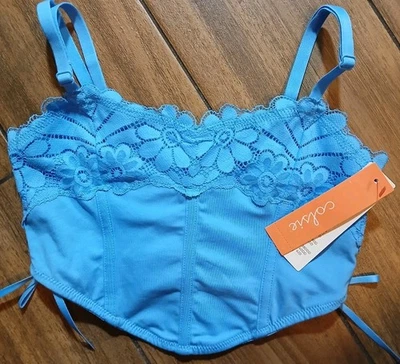Colsie Side Lace Up Knit Corset Bralette Tank Bra Size XS Blue - Image 1 of 4