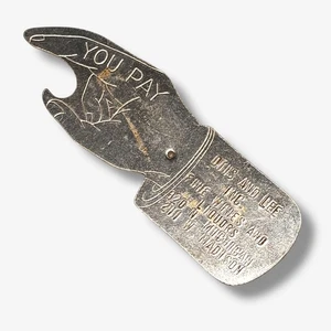 1940s Otis and Lee Chicago “Spin to See Who Pays” Hand Bottle Opener Bar Tool - Picture 1 of 3