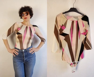 Винтажный Emilio Pucci x Wolford боди Pucci тела напечатано блузка верхний цветной M - Изображение 1 из 4