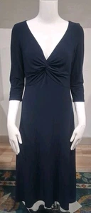 Vintage 80er Joseph Ribkoff Kleid Größe 8 3/4 Ärmel V-Ausschnitt dunkelblau Stretch Slinky - Bild 1 von 9