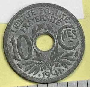 FRANCE  COIN,     10  CENTIMES  1941 — Free Shipping — Lot NT.17 - Picture 1 of 7