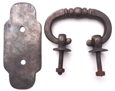 Antigo Grande 1920 Gaveta de Latão Armário Cômoda Puxador Alça Botão com Placa Traseira 1 de 9 - Imagem 1 de 4