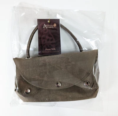 Artisans Angkor Pure Silk Crossbody Purse Bag Brown New - Image 1 of 4