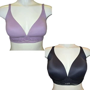 M&S Non Wired Bra Moulded Cup Body Range Plunge Marks and Spencer Lilac Black - Picture 1 of 37
