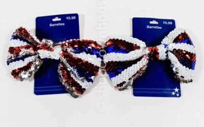 2 Big Red White & Blue Bow Tie Barrettes - Costume Patriotic Cosplay - Image 1 of 2