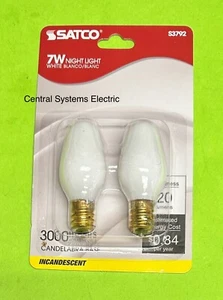 SATCO S3792 2-Pack 7W White C7 7 Watt Night Light Bulb E12 Base Incandescnt - Picture 1 of 2