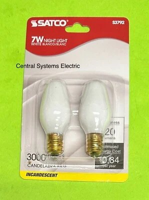 SATCO S3792 2-Pack 7W White C7 7 Watt Night Light Bulb E12 Base Incandescnt - Image 1 of 2