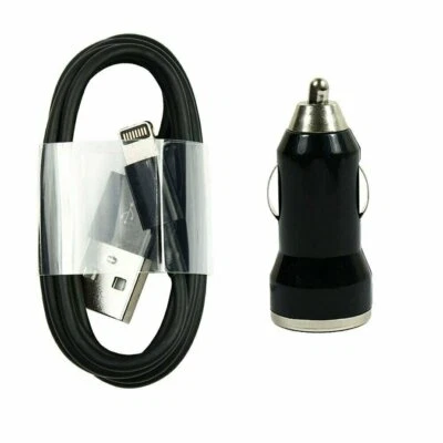 Black Dual Port 10W Fast Car Charger + 8-pin Cord iPhone 13 12 11 X XS - Image 1 of 4