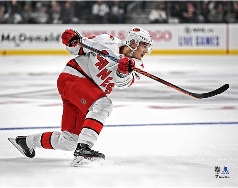 Sebastian Aho Carolina Hurricanes Unsigned White Jersey Shooting 11" x 14" Photo Cover