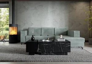 Black Marble Coffee Table Black Marble Effect Lift Top 90 x 60 cm - Picture 1 of 6
