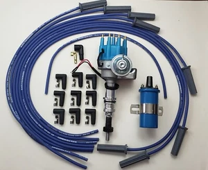 FORD 289 302 BLUE SMALL CAP HEI DISTRIBUTOR + 45,000 COIL +8.5mm UNIVERSAL WIRES - Picture 1 of 6